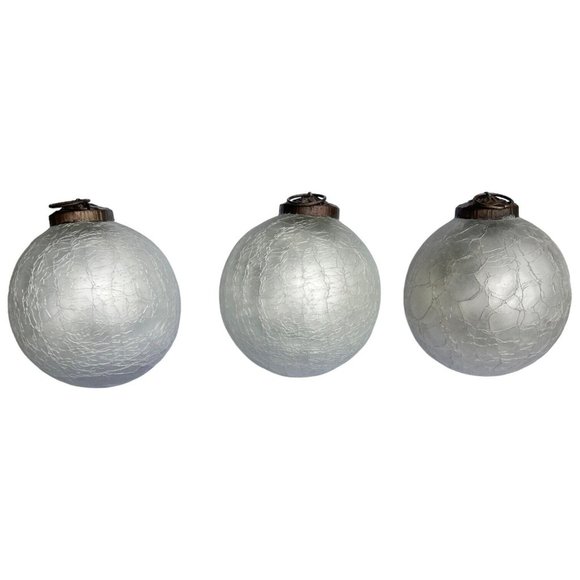 3 Vintage Kugel Style White Crackle Glass Christmas Tree Ornaments 3 Inch Retro - Picture 4 of 7